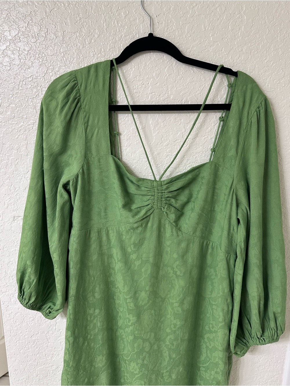 Maeve Anthropologie Green Jacquard Open Back Midi Dress Puff Sleeve US 10 - Picture 8 of 14